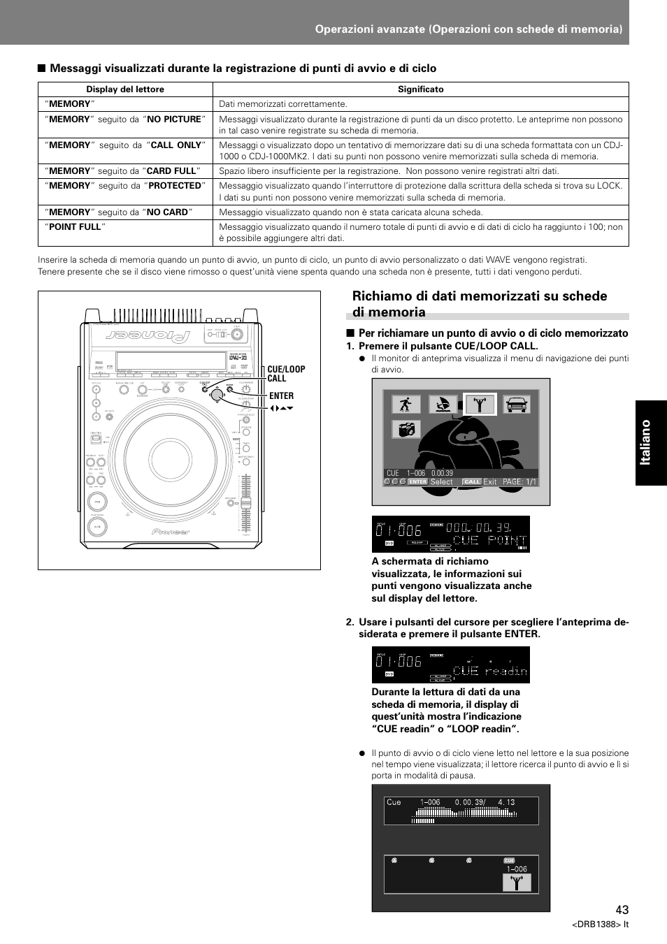 Richiamo di dati memorizzati su schede di memoria, Italiano | Pioneer DVJ-X1 User Manual | Page 201 / 308