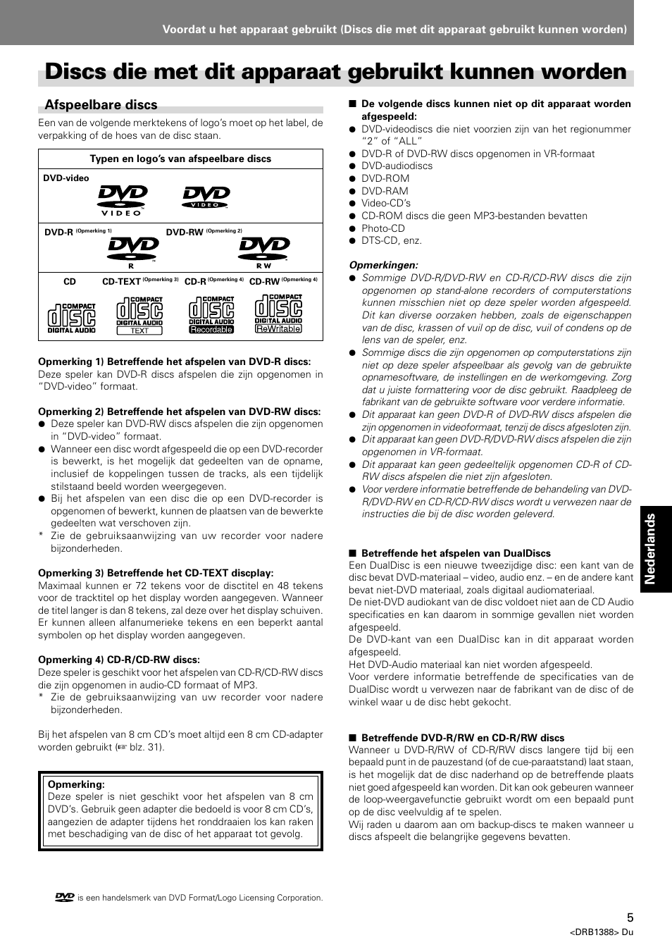 Discs die met dit apparaat gebruikt kunnen worden, Nederlands, Afspeelbare discs | Pioneer DVJ-X1 User Manual | Page 213 / 308