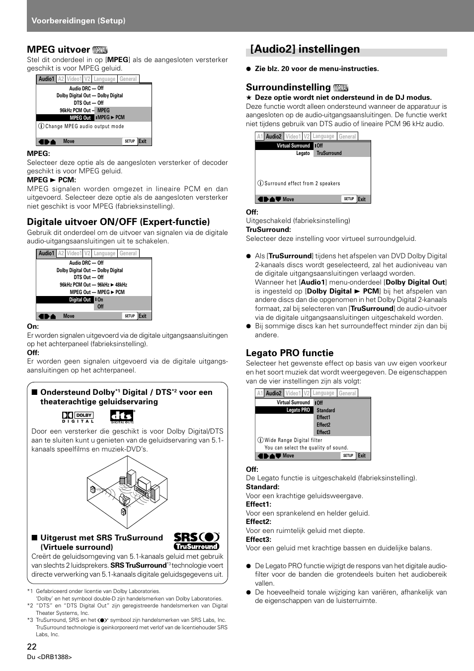 Audio2] instellingen, Mpeg uitvoer, Digitale uitvoer on/off (expert-functie) | Surroundinstelling, Legato pro functie | Pioneer DVJ-X1 User Manual | Page 230 / 308