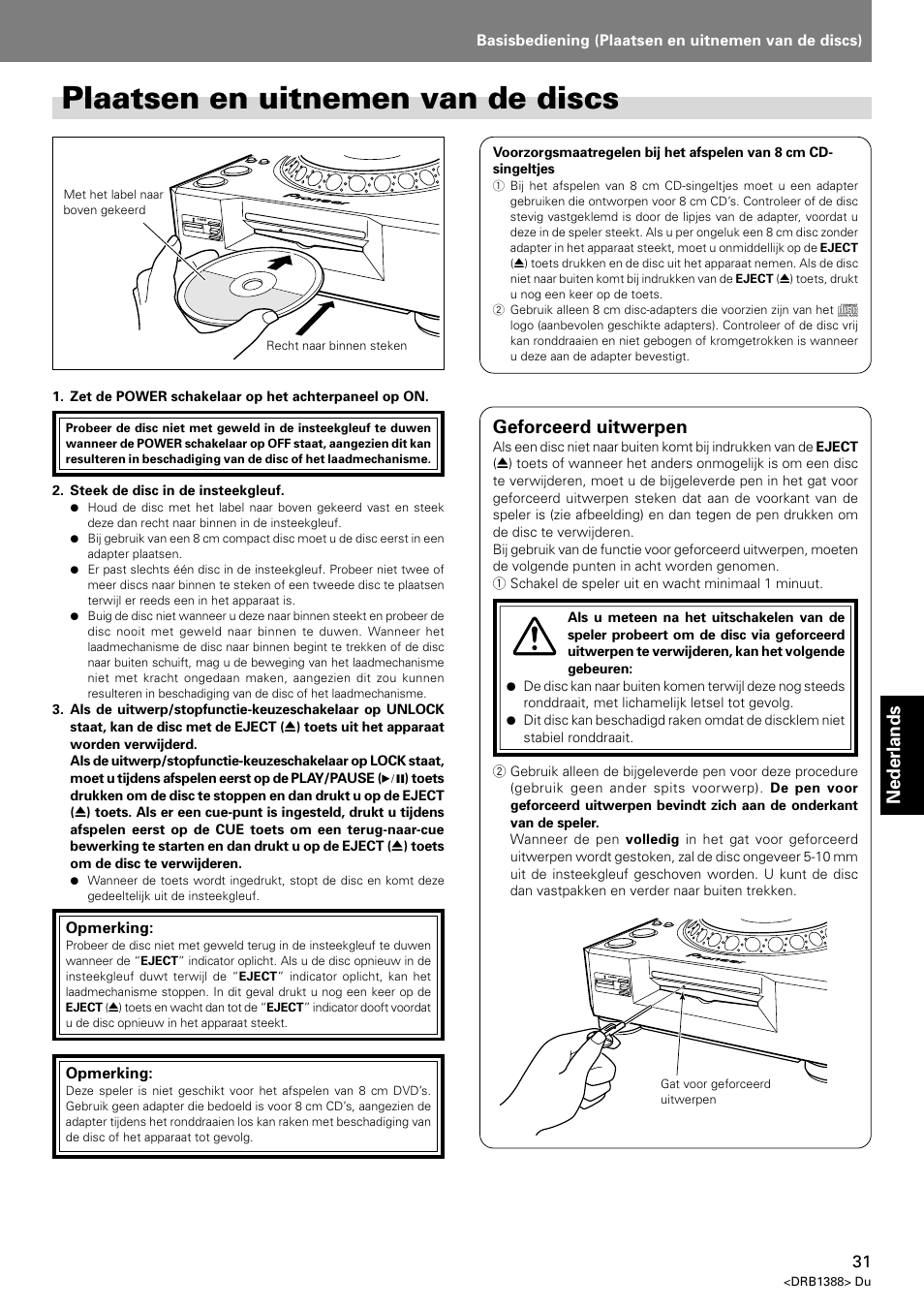 Plaatsen en uitnemen van de discs, Nederlands, Geforceerd uitwerpen | Pioneer DVJ-X1 User Manual | Page 239 / 308