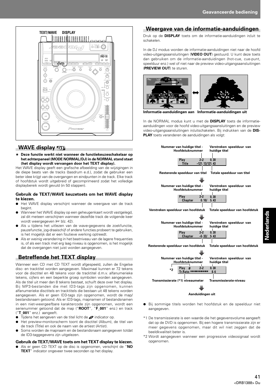 Nederlands weergave van de informatie-aanduidingen, Wave display, Betreffende het text display | Geavanceerde bediening | Pioneer DVJ-X1 User Manual | Page 249 / 308