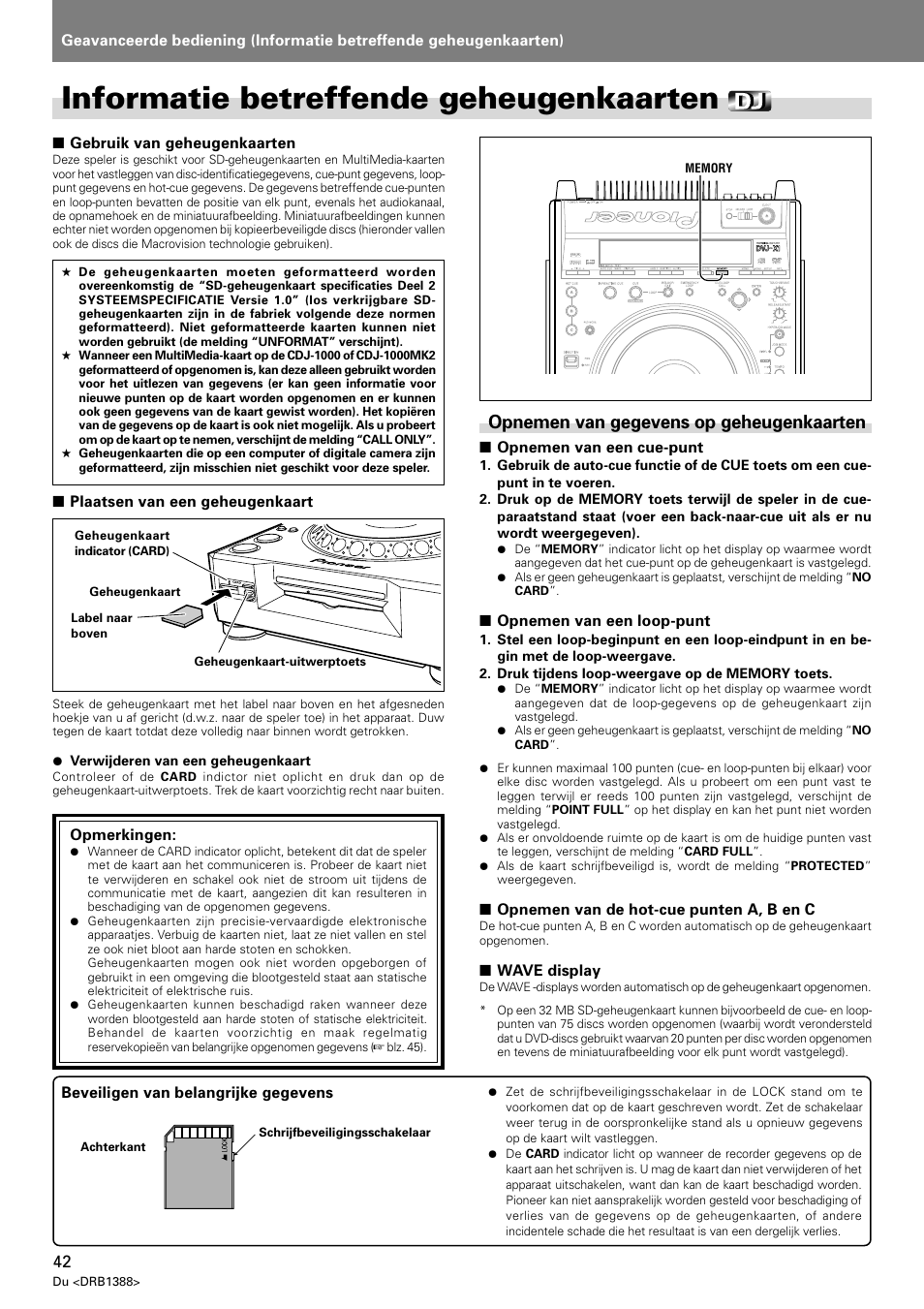 Informatie betreffende geheugenkaarten, Opnemen van gegevens op geheugenkaarten | Pioneer DVJ-X1 User Manual | Page 250 / 308