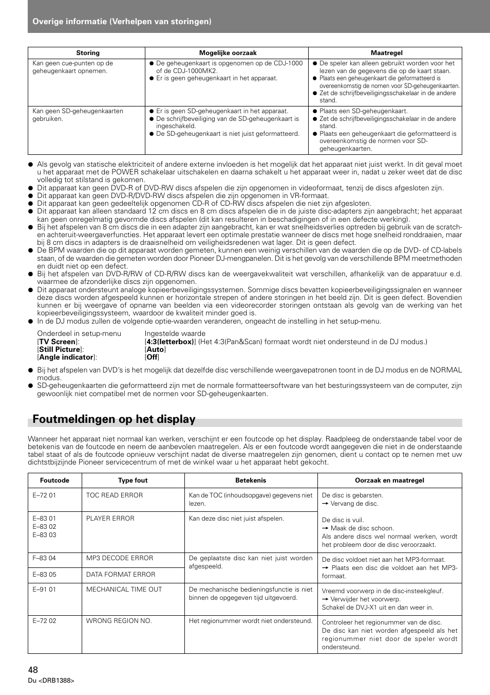 Foutmeldingen op het display | Pioneer DVJ-X1 User Manual | Page 256 / 308