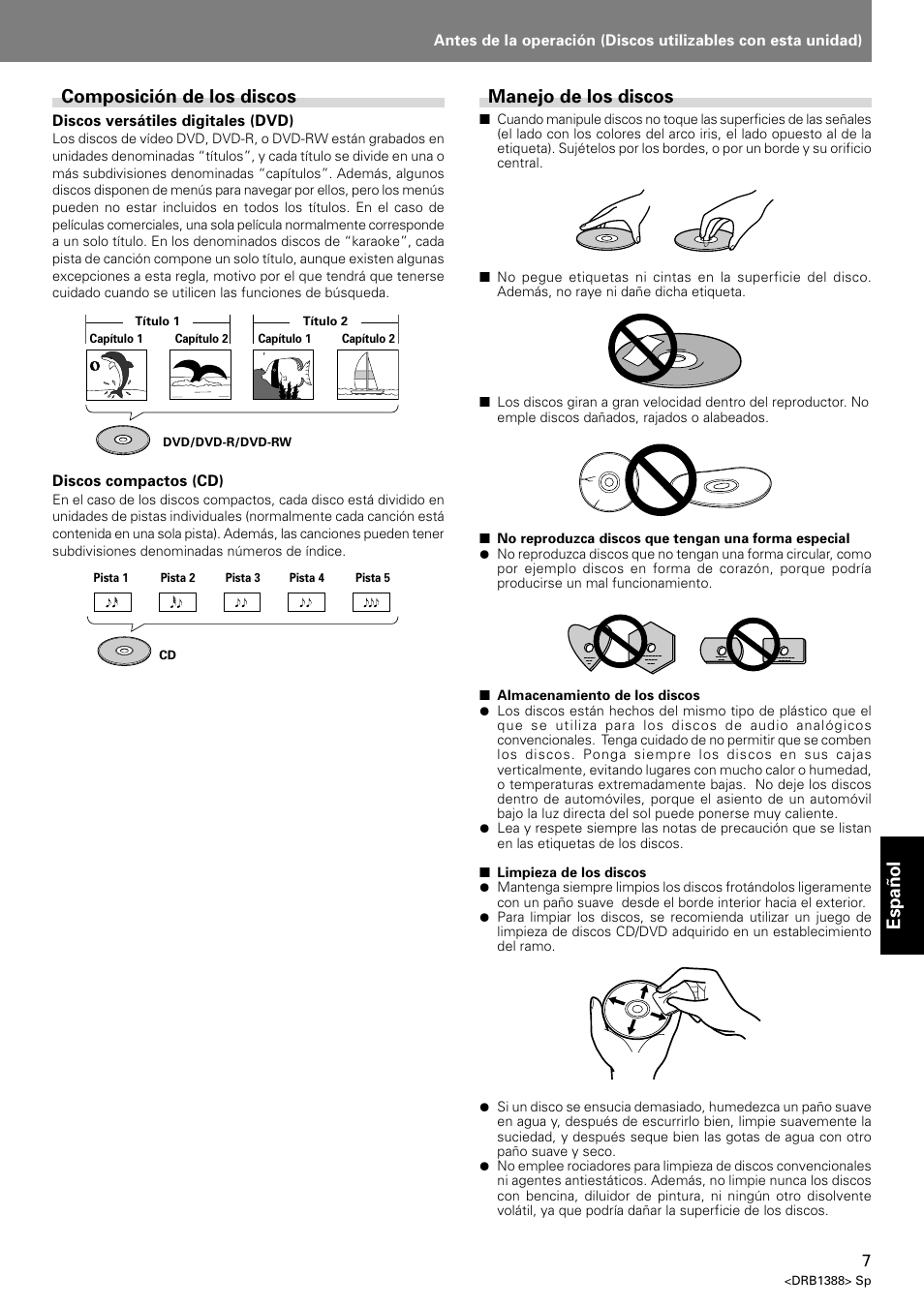 Espa ñ ol, Manejo de los discos, Composición de los discos | Pioneer DVJ-X1 User Manual | Page 265 / 308