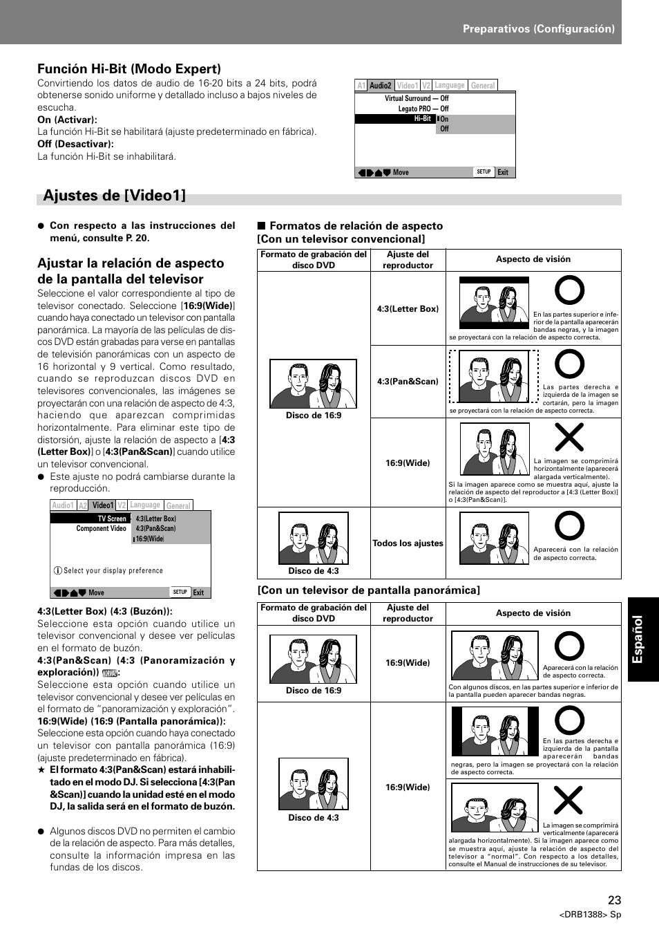 Ajustes de [video1, Espa ñ ol, Función hi-bit (modo expert) | Preparativos (configuración) | Pioneer DVJ-X1 User Manual | Page 281 / 308