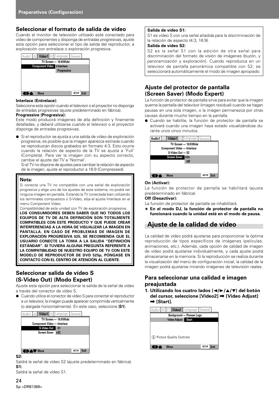 Ajuste de la calidad de vídeo, Seleccionar el formato de salida de vídeo, Para seleccionar una calidad e imagen preajustada | Pioneer DVJ-X1 User Manual | Page 282 / 308