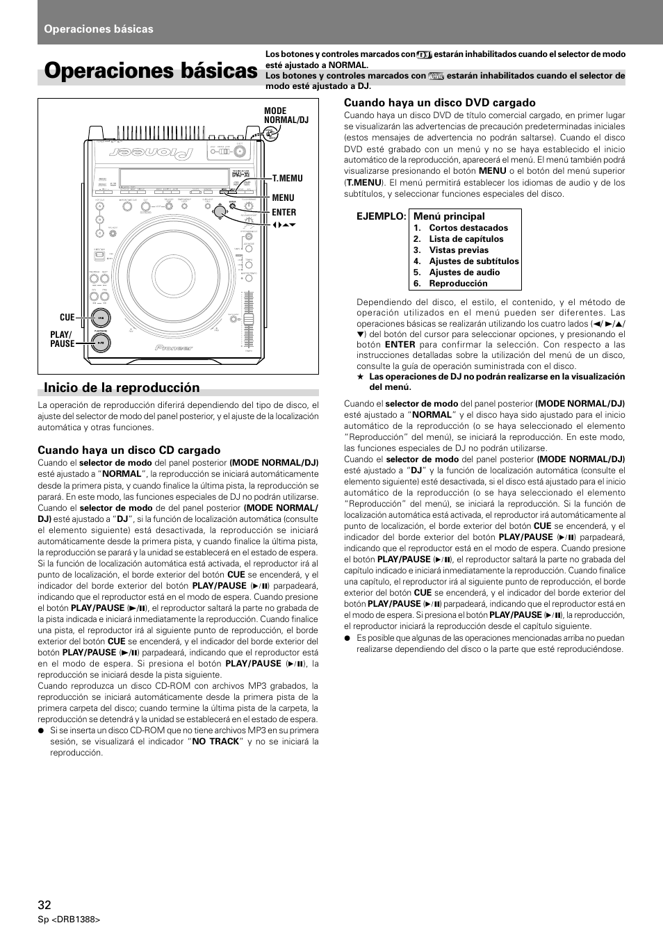 Operaciones básicas, Inicio de la reproducción | Pioneer DVJ-X1 User Manual | Page 290 / 308