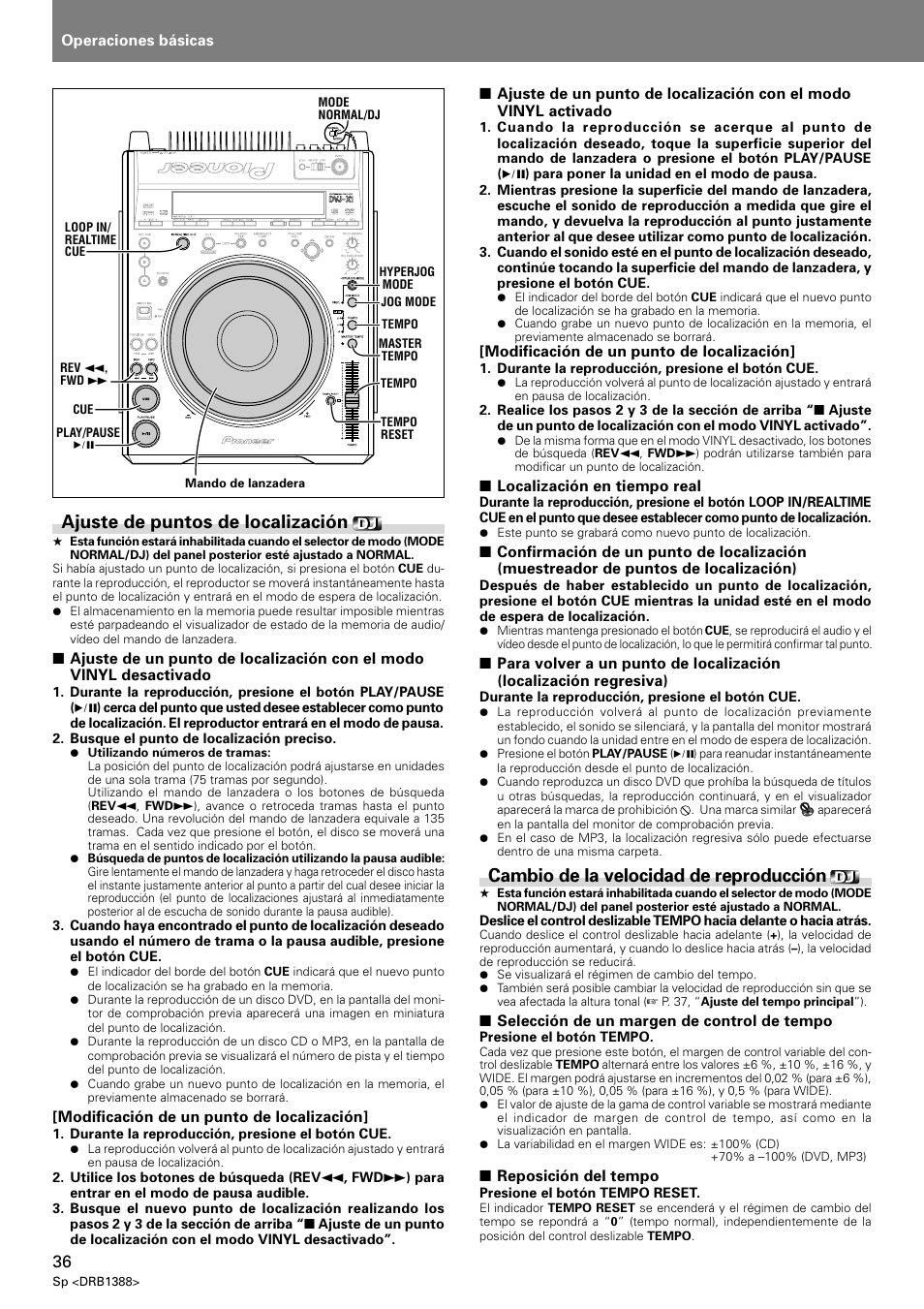 Ajuste de puntos de localización, Cambio de la velocidad de reproducción | Pioneer DVJ-X1 User Manual | Page 294 / 308