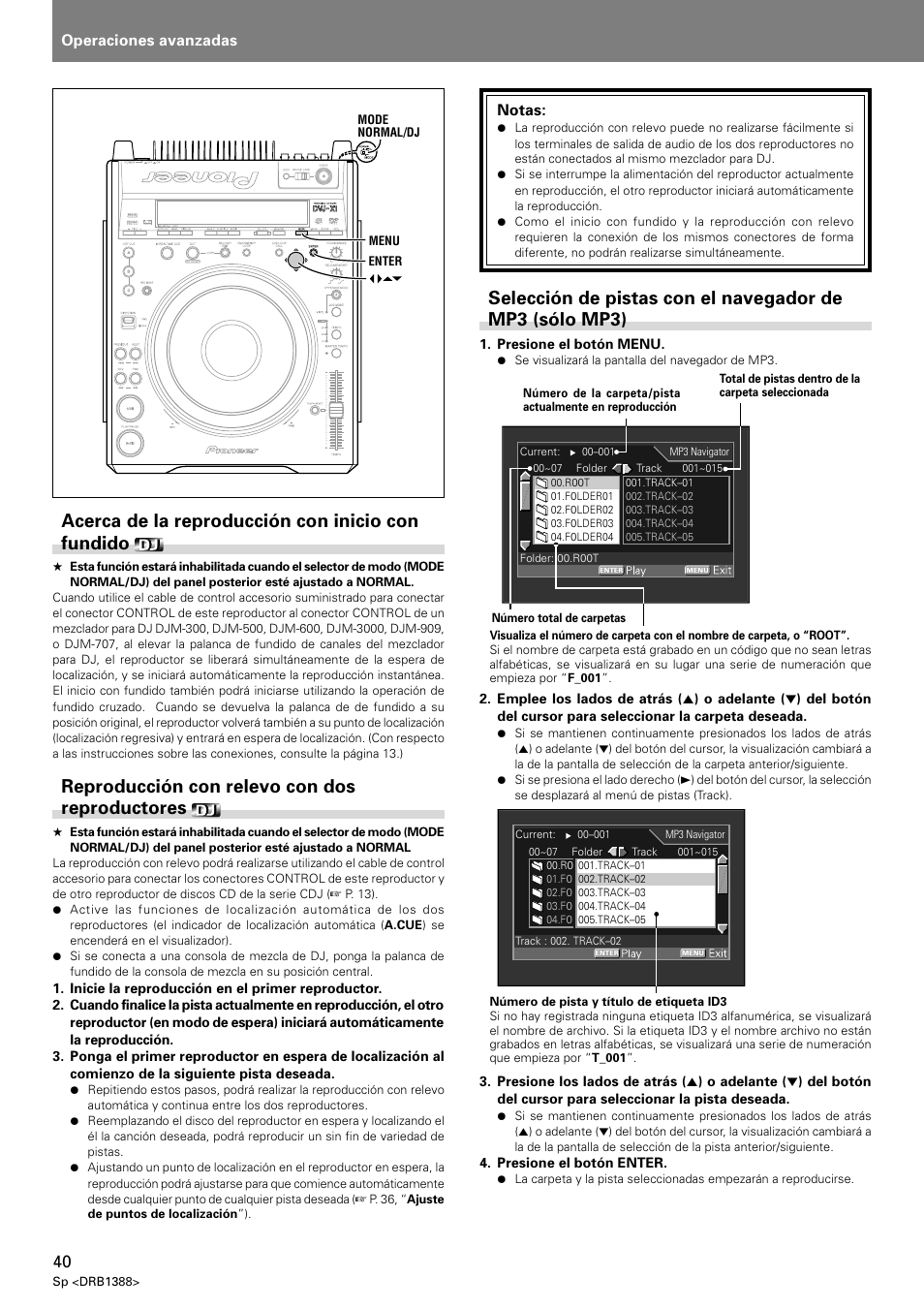 Acerca de la reproducción con inicio con fundido, Reproducción con relevo con dos reproductores, Operaciones avanzadas | Notas | Pioneer DVJ-X1 User Manual | Page 298 / 308