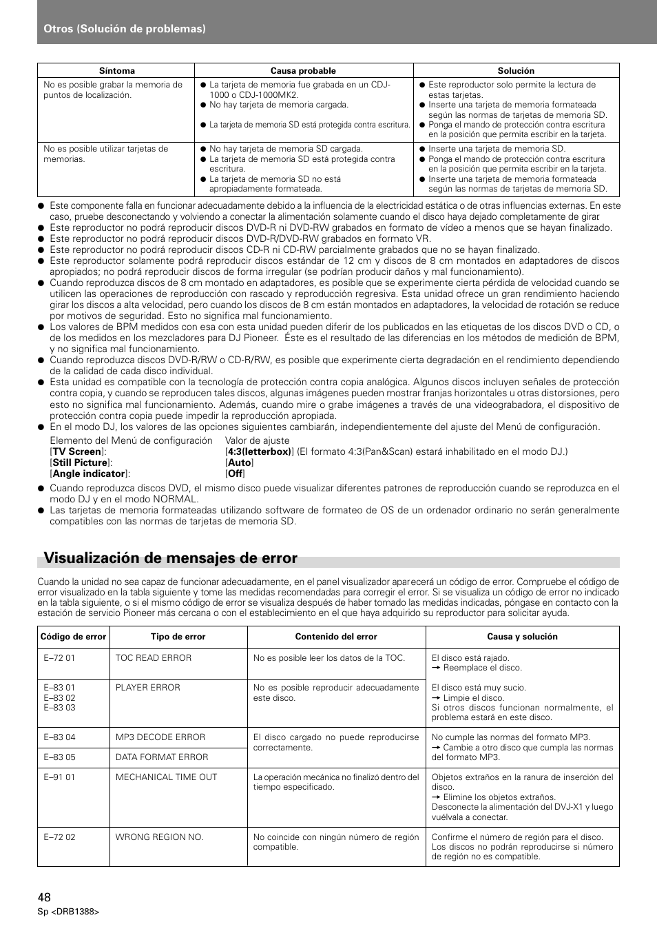 Visualización de mensajes de error | Pioneer DVJ-X1 User Manual | Page 306 / 308
