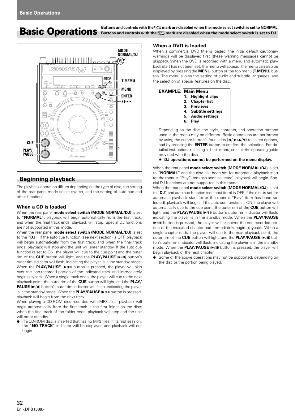 Basic operations, Beginning playback | Pioneer DVJ-X1 User Manual | Page 36 / 308
