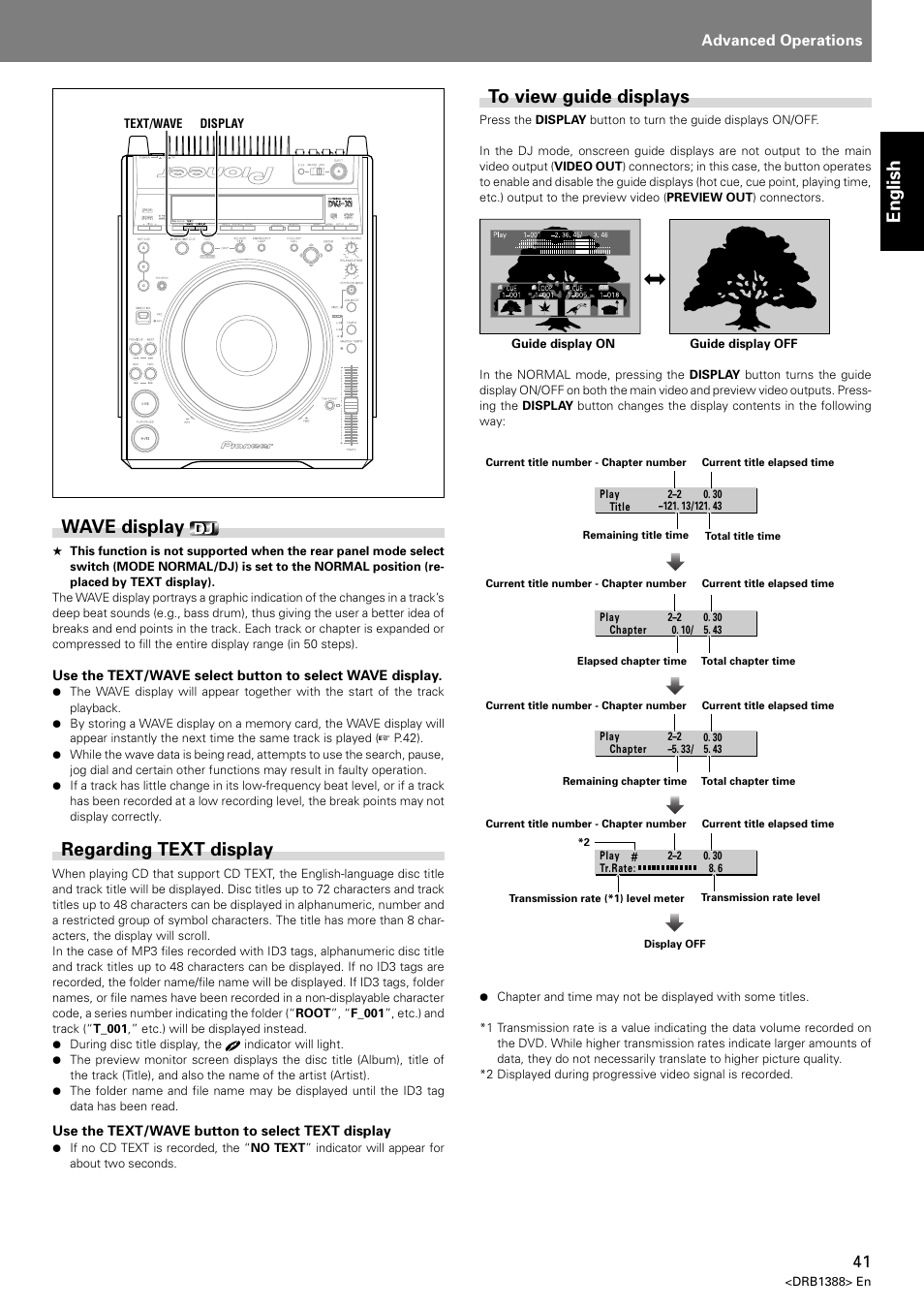 English wave display, Regarding text display, Advanced operations | Pioneer DVJ-X1 User Manual | Page 45 / 308