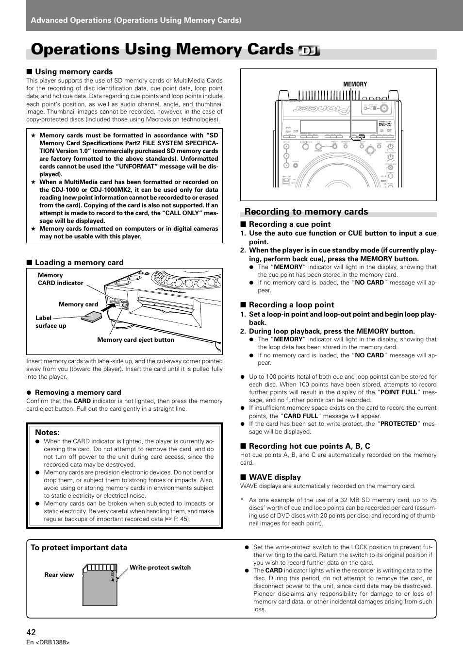 Operations using memory cards, Recording to memory cards | Pioneer DVJ-X1 User Manual | Page 46 / 308