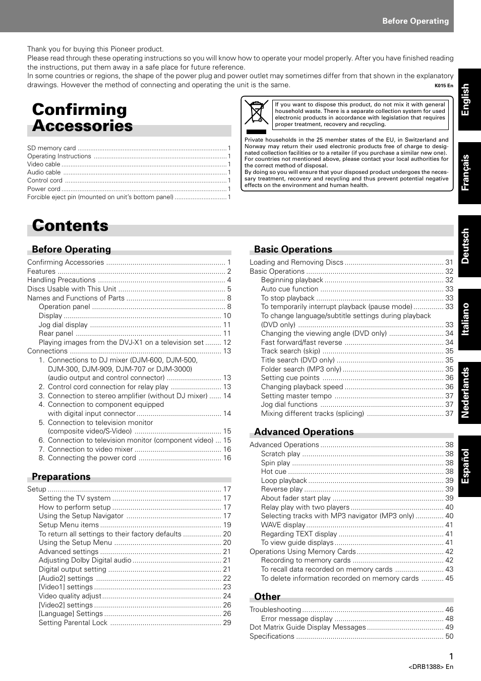 Pioneer DVJ-X1 User Manual | Page 5 / 308