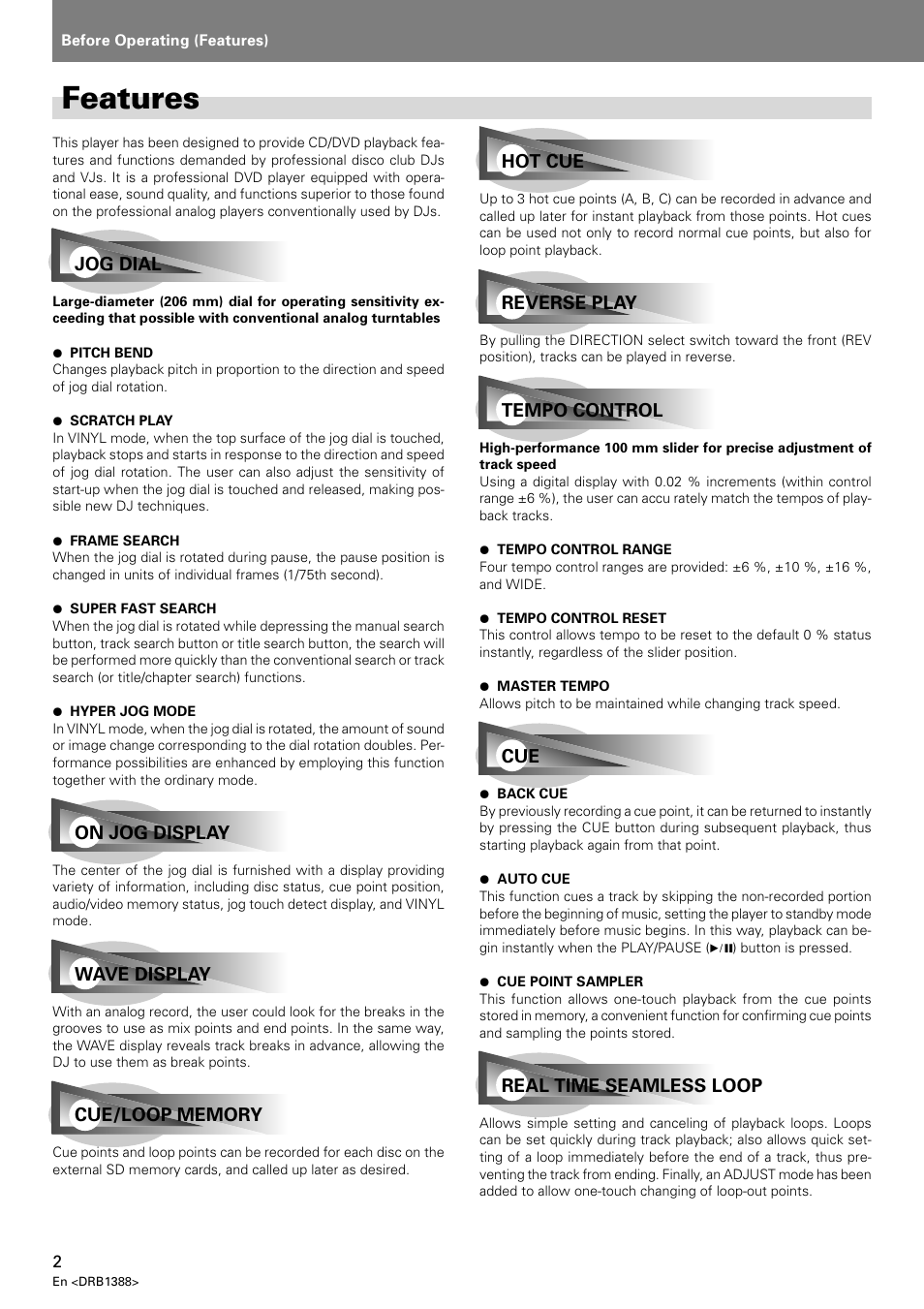Features | Pioneer DVJ-X1 User Manual | Page 6 / 308
