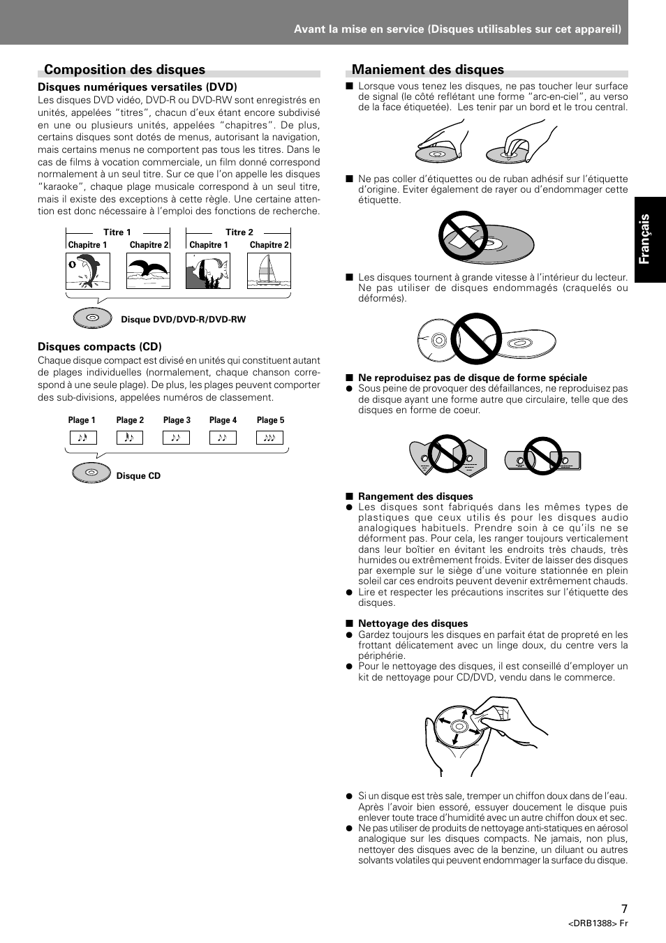 Fran ç ais, Maniement des disques, Composition des disques | Pioneer DVJ-X1 User Manual | Page 61 / 308