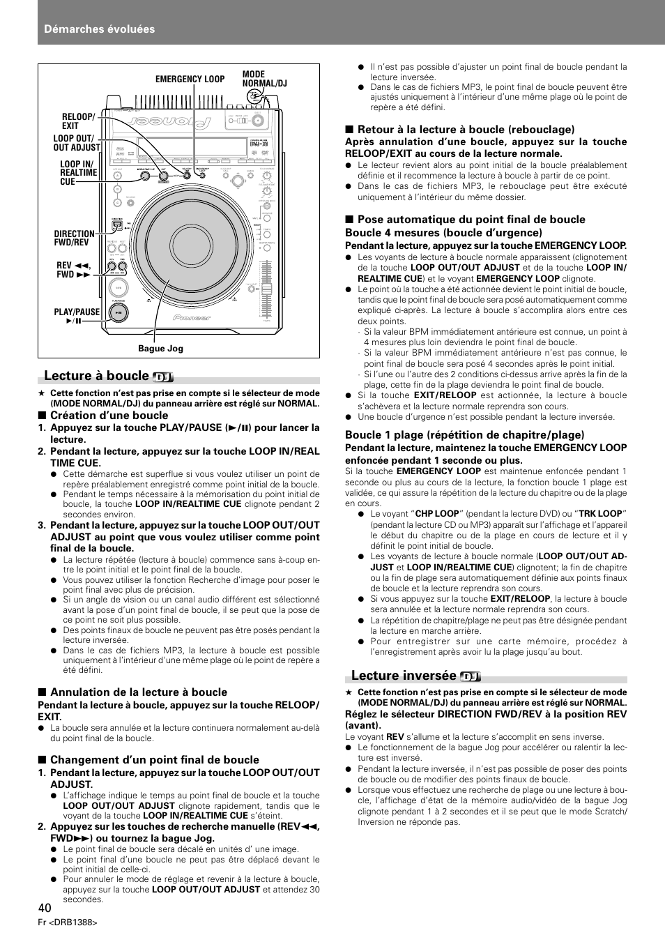 Lecture à boucle lecture inversée, Lecture à boucle, Lecture inversée | Pioneer DVJ-X1 User Manual | Page 94 / 308