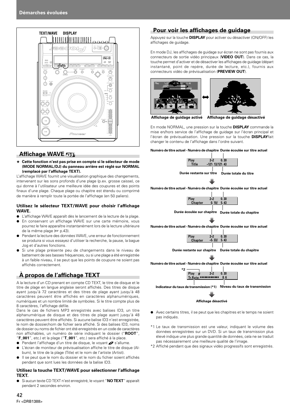 Pour voir les affichages de guidage, Affichage wave, À propos de l’affichage text | Démarches évoluées | Pioneer DVJ-X1 User Manual | Page 96 / 308