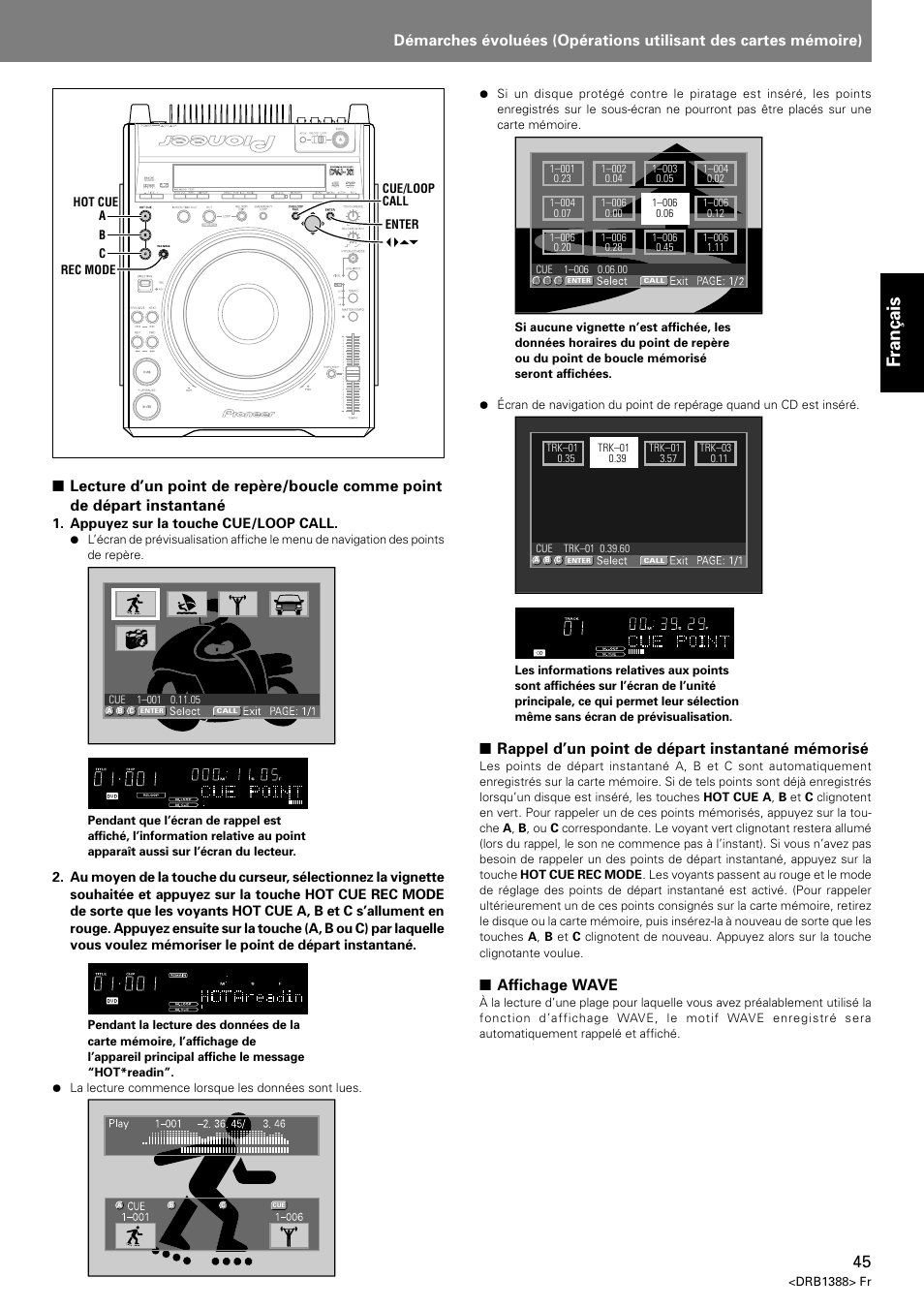 Fran ç ais, Rappel d’un point de départ instantané mémorisé, Affichage wave | Pioneer DVJ-X1 User Manual | Page 99 / 308