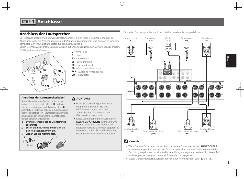 Anschlüsse, Anschluss der lautsprecher | Pioneer SC-LX56-S User Manual | Page 15 / 48