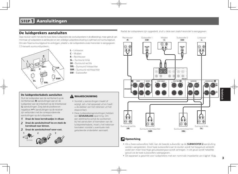 Aansluitingen, De luidsprekers aansluiten | Pioneer SC-LX56-S User Manual | Page 27 / 48