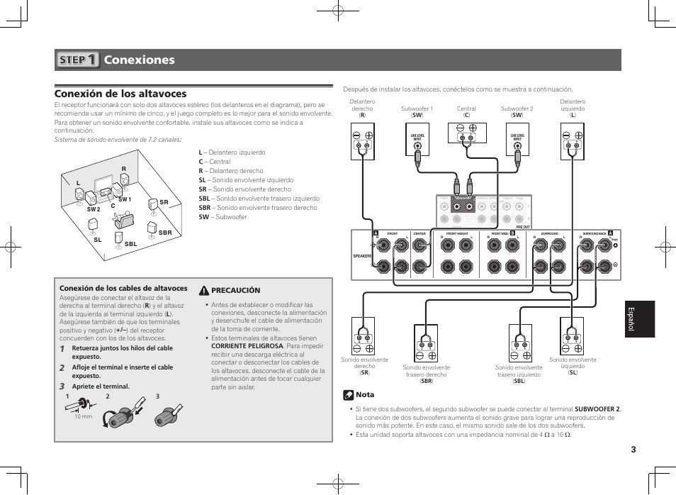 Conexiones, Conexión de los altavoces | Pioneer SC-LX56-S User Manual | Page 33 / 48