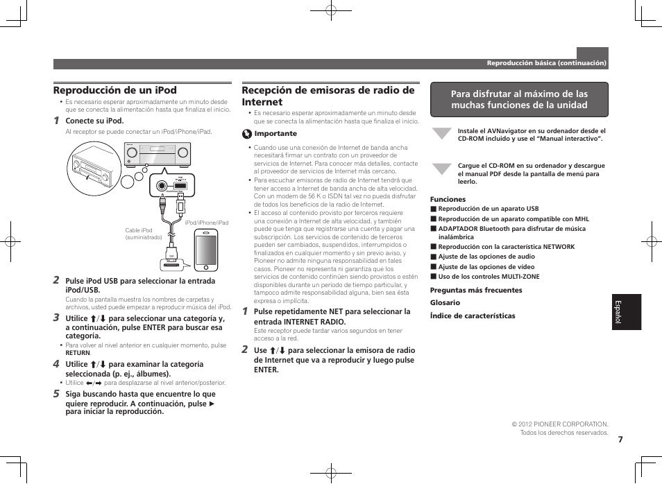 Reproducción de un ipod, Recepción de emisoras de radio de internet | Pioneer SC-LX56-S User Manual | Page 37 / 48