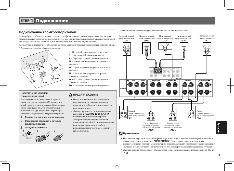 Подключение, Подключение громкоговорителей | Pioneer SC-LX56-S User Manual | Page 39 / 48