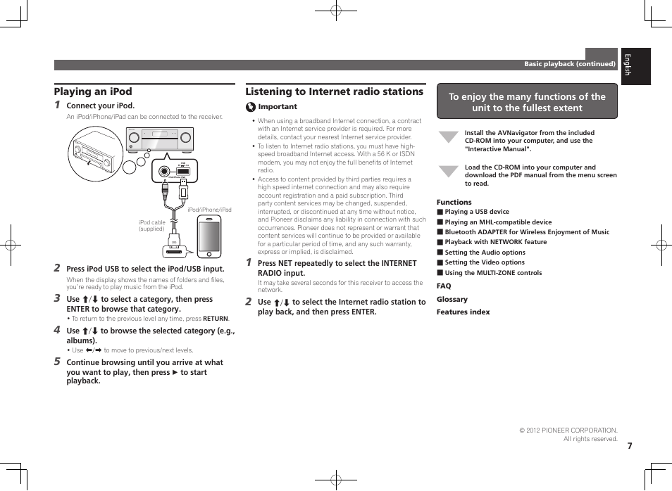 Playing an ipod, Listening to internet radio stations | Pioneer SC-LX56-S User Manual | Page 7 / 48