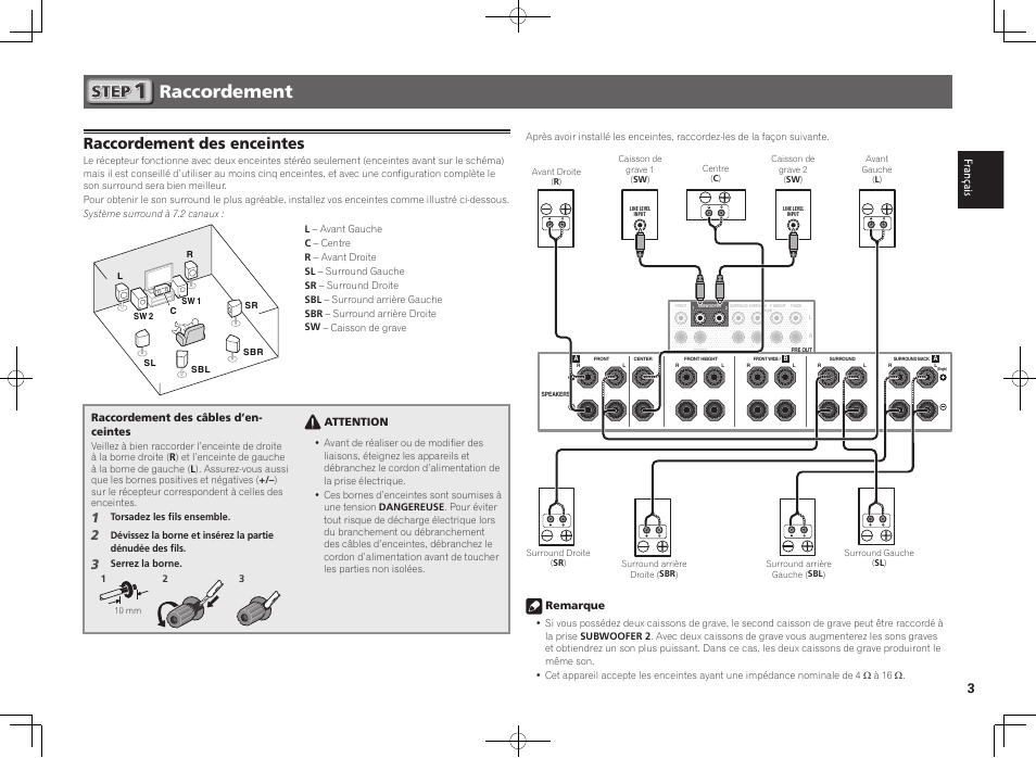 Raccordement, Raccordement des enceintes | Pioneer SC-LX56-S User Manual | Page 9 / 48