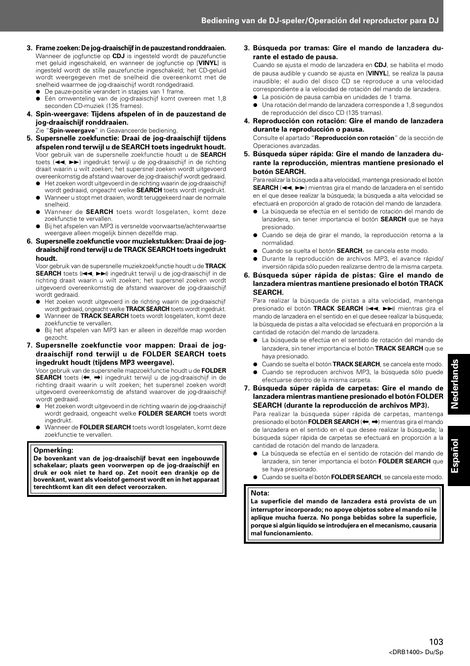 Nederlands espa ñ ol | Pioneer CDJ-800 MK2 User Manual | Page 103 / 116