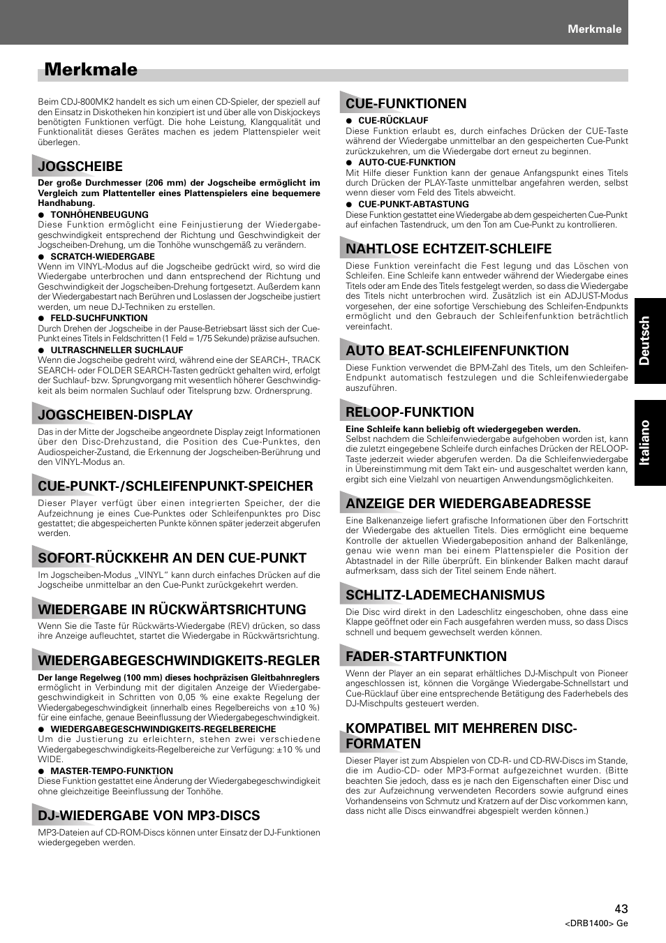 Merkmale | Pioneer CDJ-800 MK2 User Manual | Page 43 / 116