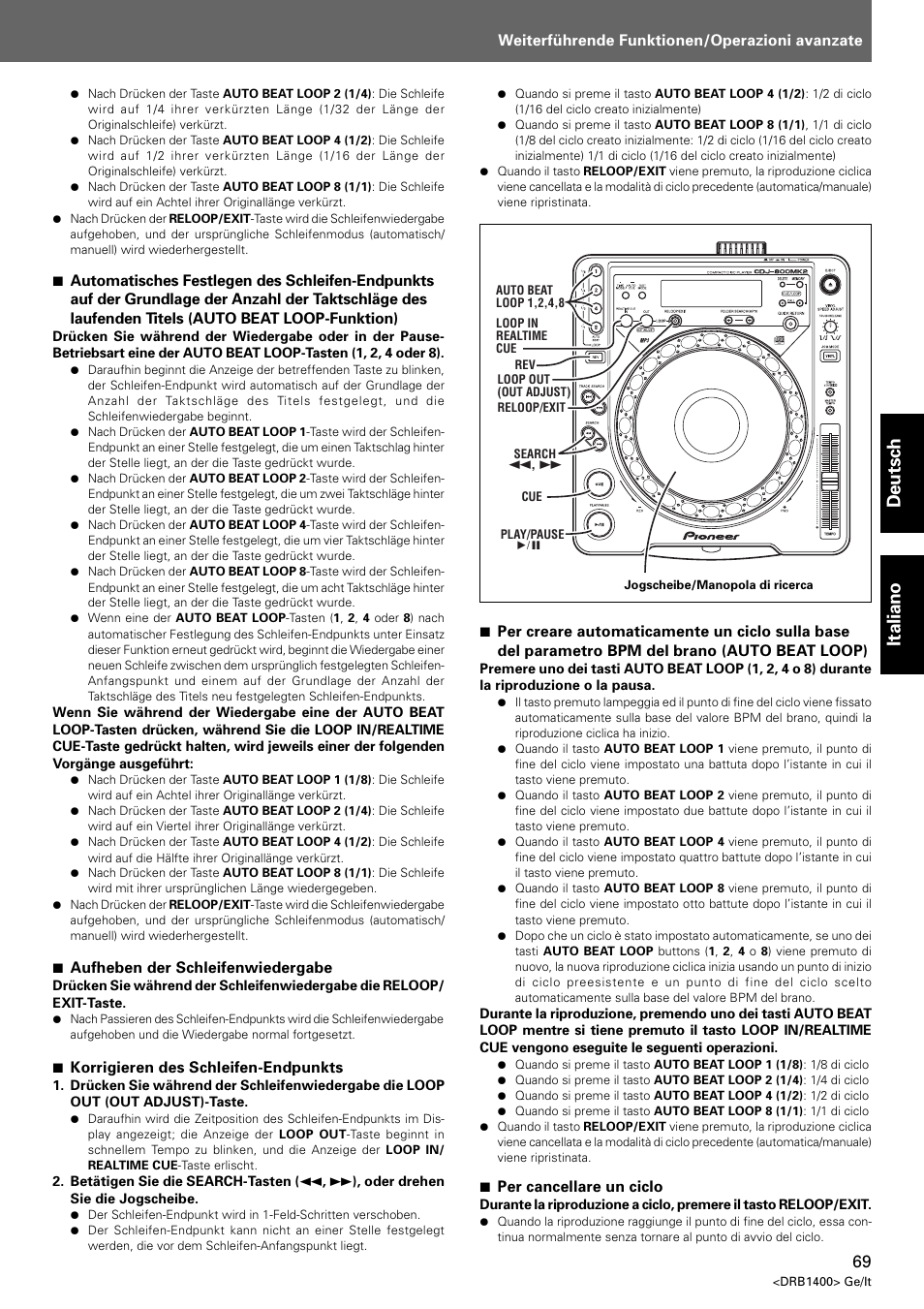 Deutsch italiano | Pioneer CDJ-800 MK2 User Manual | Page 69 / 116