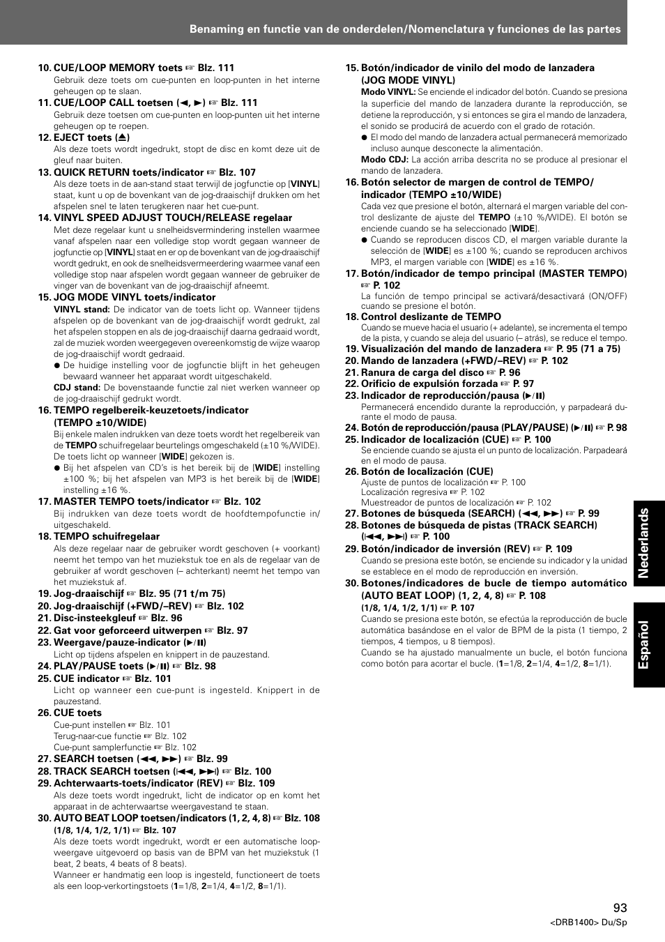 Nederlands espa ñ ol | Pioneer CDJ-800 MK2 User Manual | Page 93 / 116