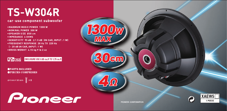 Car-use component subwoofer, 30dd, Ts-w304r | Xaew5 | Pioneer TS-W304R User Manual | Page 3 / 8