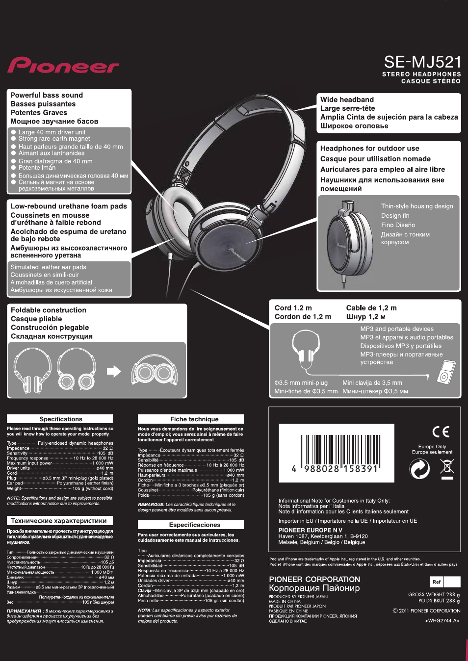 Pioneer SE-MJ521 User Manual | 2 pages