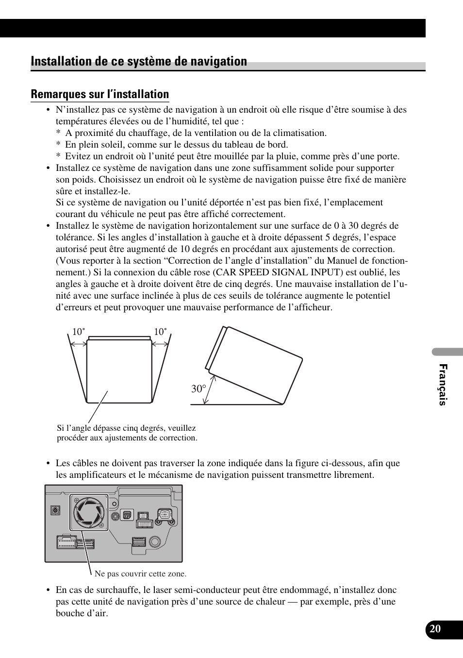 Installation de ce système de navigation, Remarques sur l’installation | Pioneer AVIC-HD1BT User Manual | Page 105 / 170