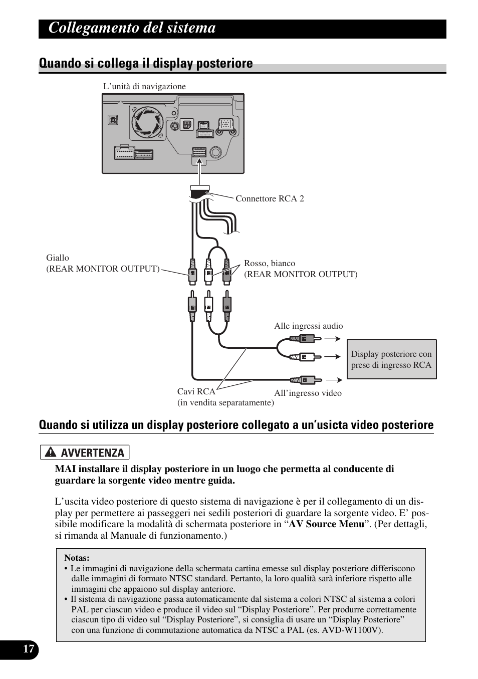 Quando si collega il display posteriore, Collegamento del sistema | Pioneer AVIC-HD1BT User Manual | Page 130 / 170