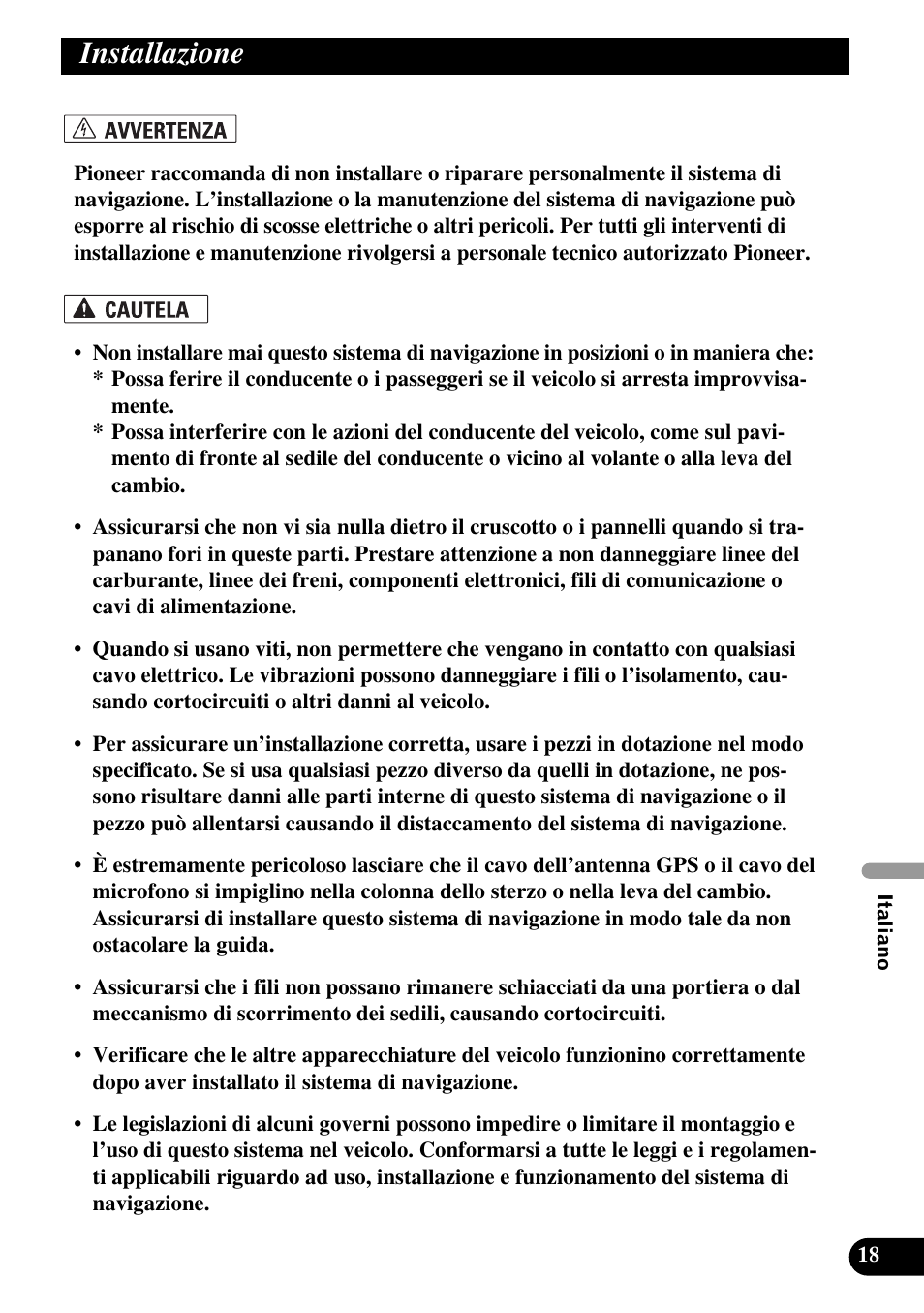 Installazione | Pioneer AVIC-HD1BT User Manual | Page 131 / 170