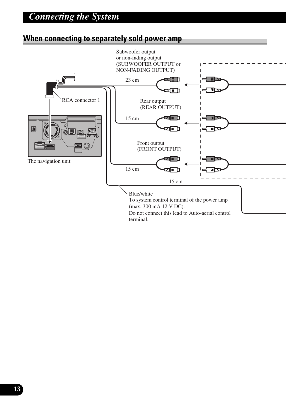 When connecting to separately sold power, Connecting the system, When connecting to separately sold power amp | Pioneer AVIC-HD1BT User Manual | Page 14 / 170