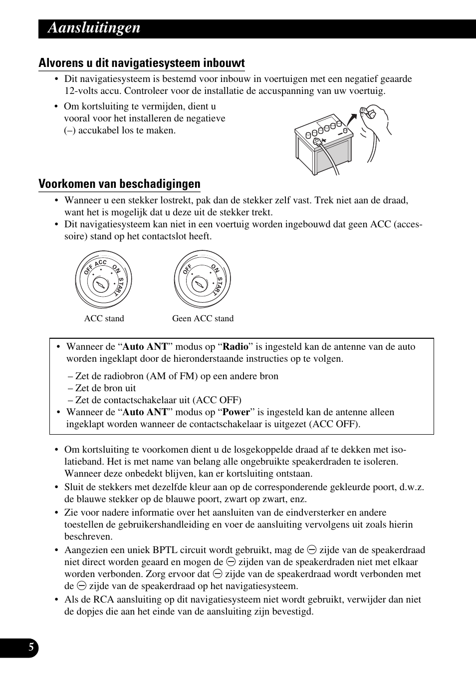 Alvorens u dit navigatiesysteem inbouwt, Voorkomen van beschadigingen, Aansluitingen | Pioneer AVIC-HD1BT User Manual | Page 146 / 170