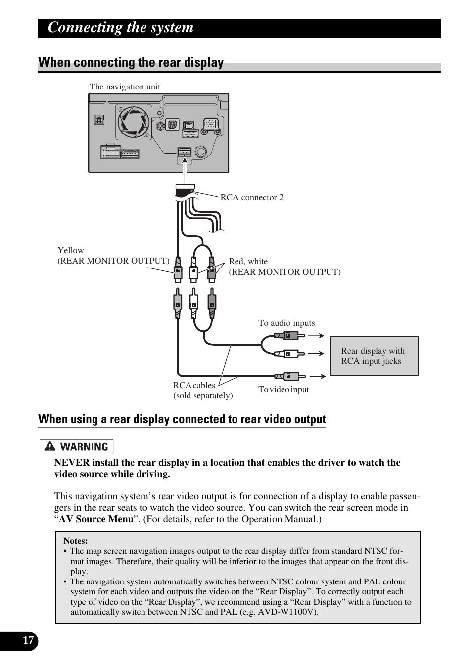 When connecting the rear display, Connecting the system | Pioneer AVIC-HD1BT User Manual | Page 18 / 170