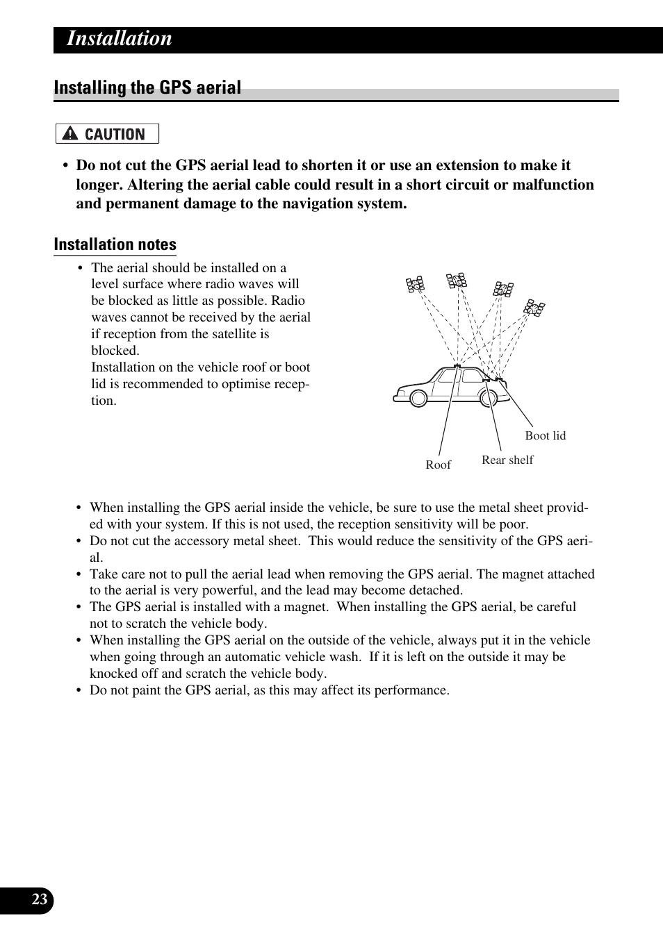 Installing the gps aerial, Installation notes, Installation | Pioneer AVIC-HD1BT User Manual | Page 24 / 170