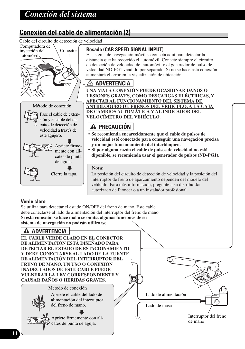 Conexión del cable de alimentación (2), Conexión del sistema | Pioneer AVIC-HD1BT User Manual | Page 40 / 170