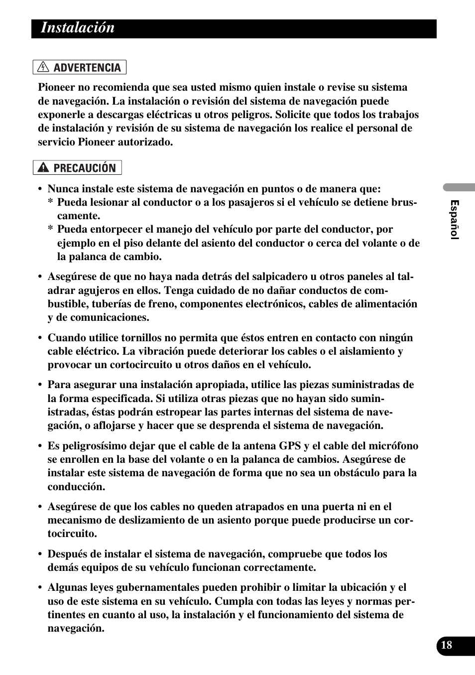 Instalación | Pioneer AVIC-HD1BT User Manual | Page 47 / 170