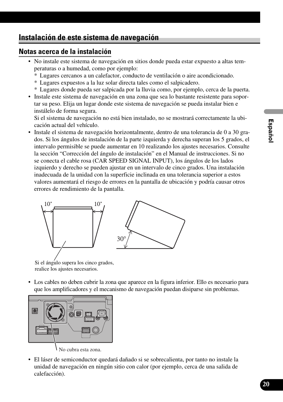 Instalación de este sistema de navegación, Notas acerca de la instalación | Pioneer AVIC-HD1BT User Manual | Page 49 / 170