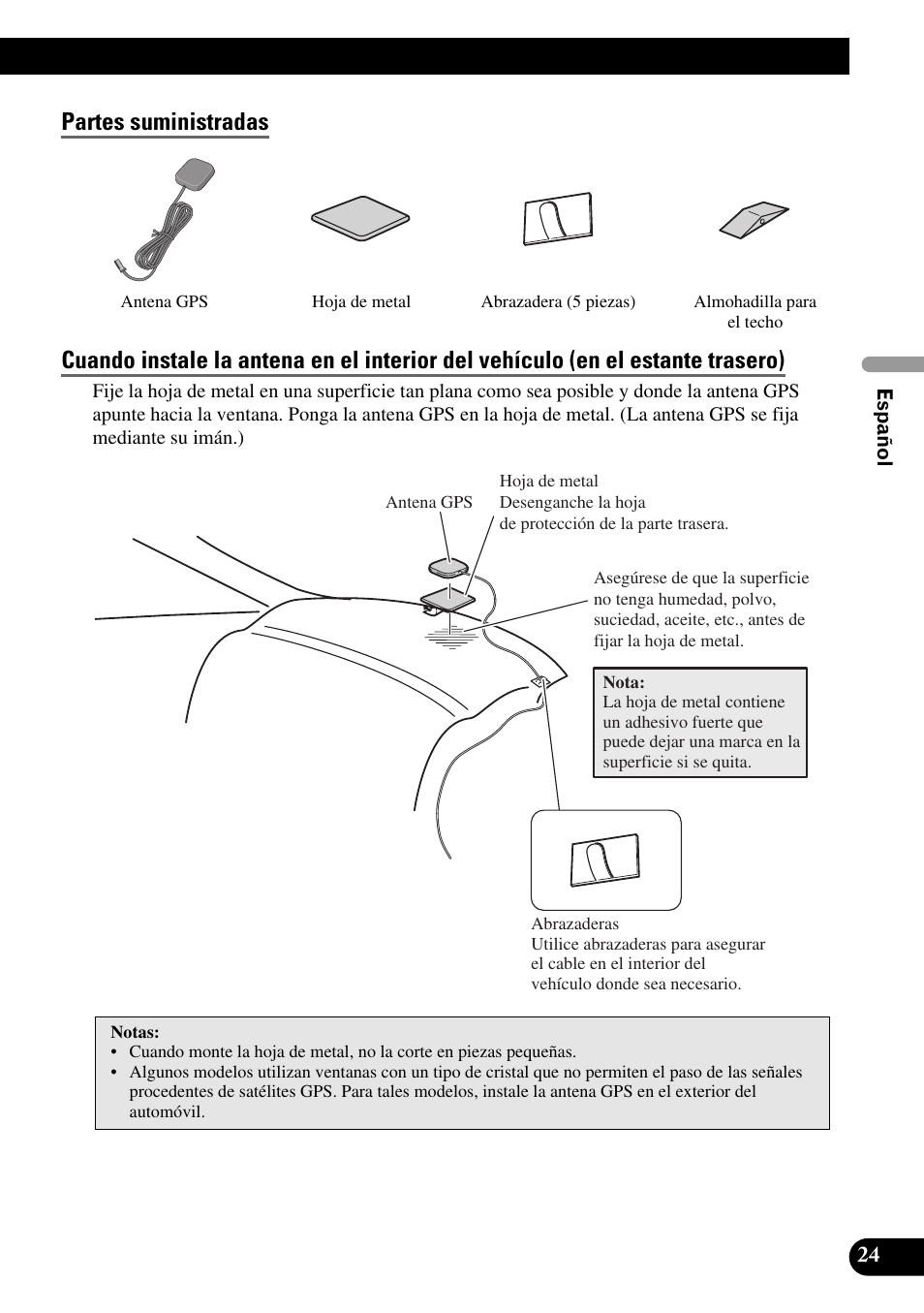 Partes suministradas | Pioneer AVIC-HD1BT User Manual | Page 53 / 170
