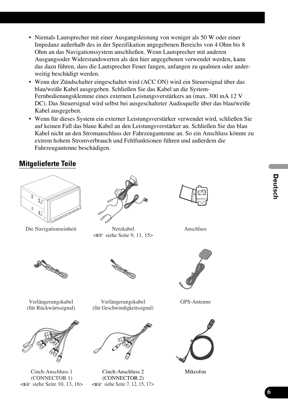 Mitgelieferte teile | Pioneer AVIC-HD1BT User Manual | Page 63 / 170