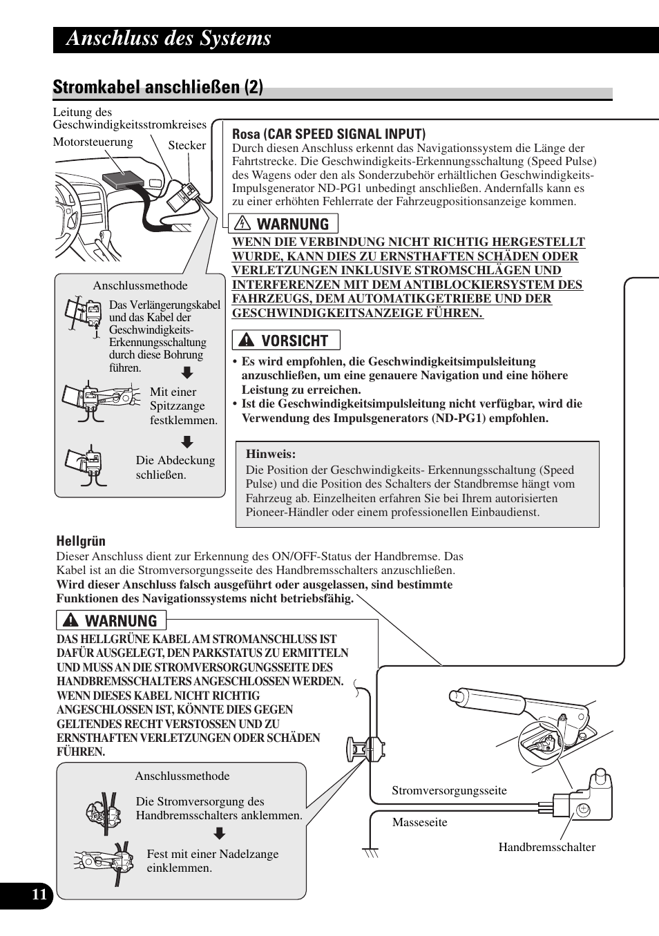 Stromkabel anschließen (2), Anschluss des systems | Pioneer AVIC-HD1BT User Manual | Page 68 / 170
