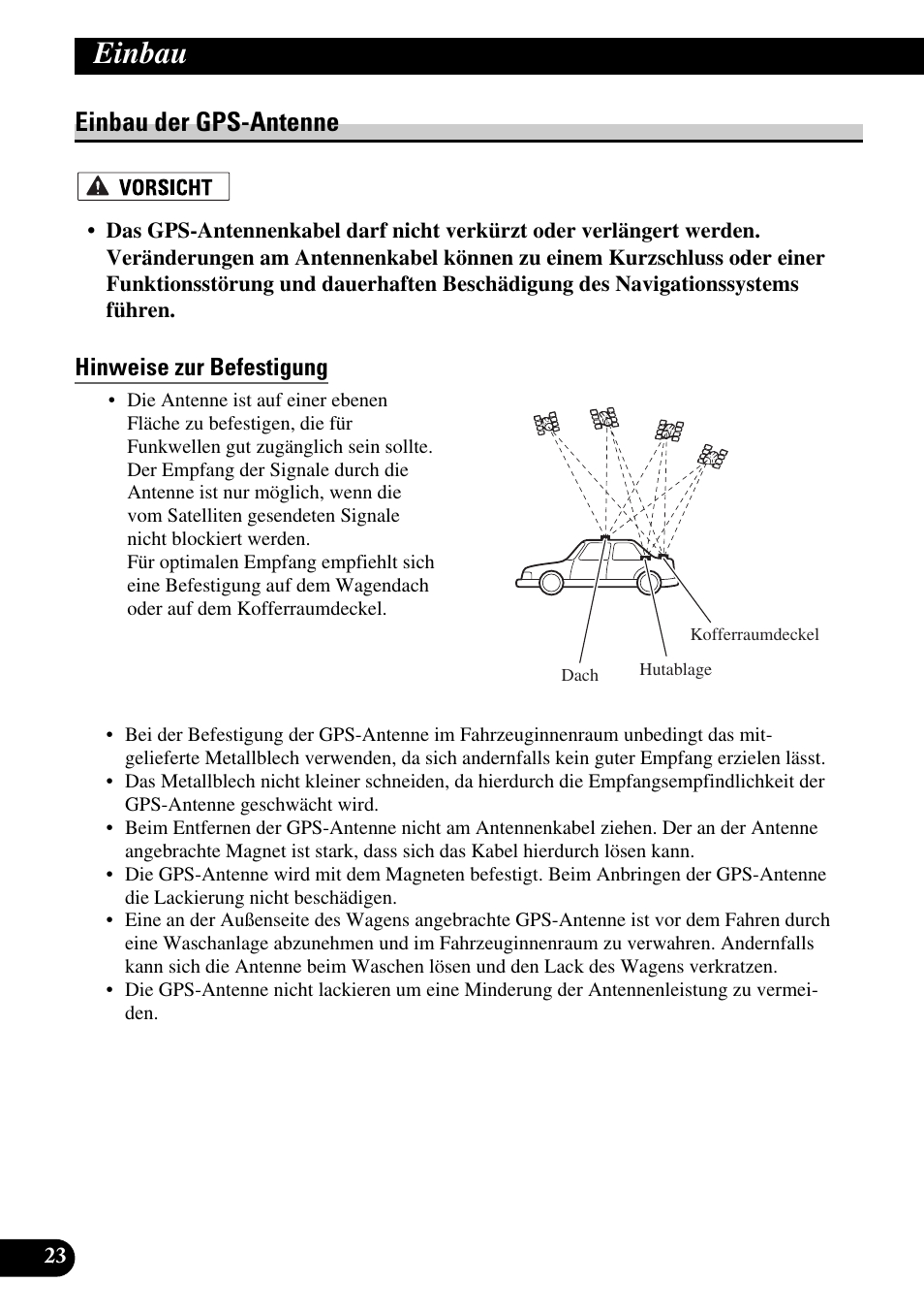 Einbau der gps-antenne, Hinweise zur befestigung, Einbau | Pioneer AVIC-HD1BT User Manual | Page 80 / 170